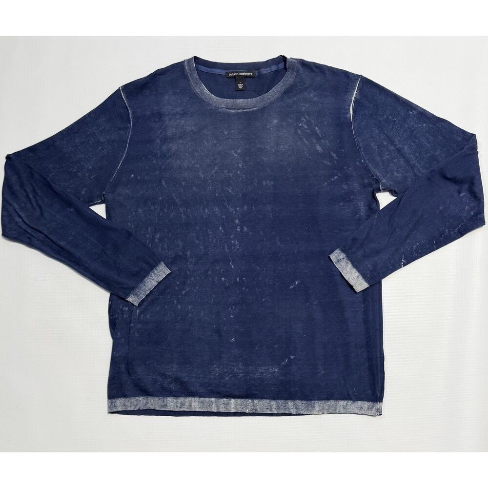Autumn Cashmere Sweater Mens Large Blue Cotton Cashmere Crewneck Lightweight